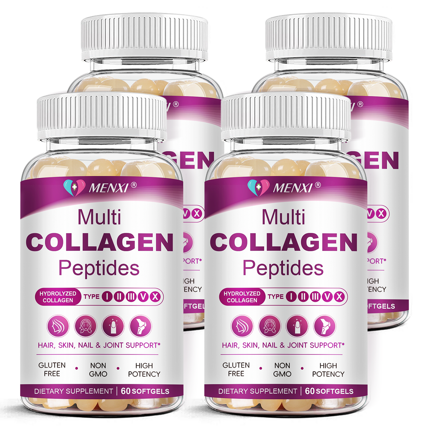 Multi Collagen Peptides Softgel for Women & Men - Type I, II, III, V, X - Hydrolyzed Collagen Peptides with Biotin, Vitamin C & Hyaluronic Acid - Support Skin, Hair, Nail & Joint - Non-GMO