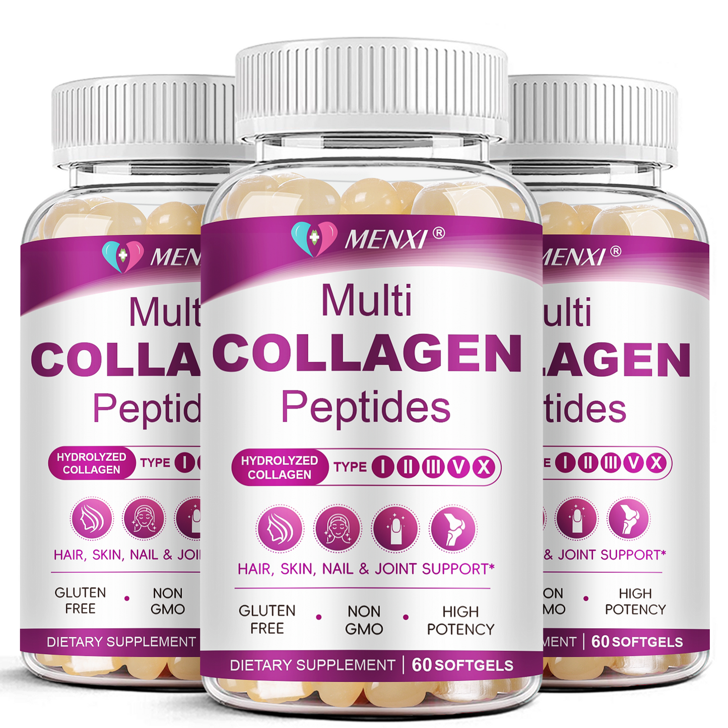 Multi Collagen Peptides Softgel for Women & Men - Type I, II, III, V, X - Hydrolyzed Collagen Peptides with Biotin, Vitamin C & Hyaluronic Acid - Support Skin, Hair, Nail & Joint - Non-GMO