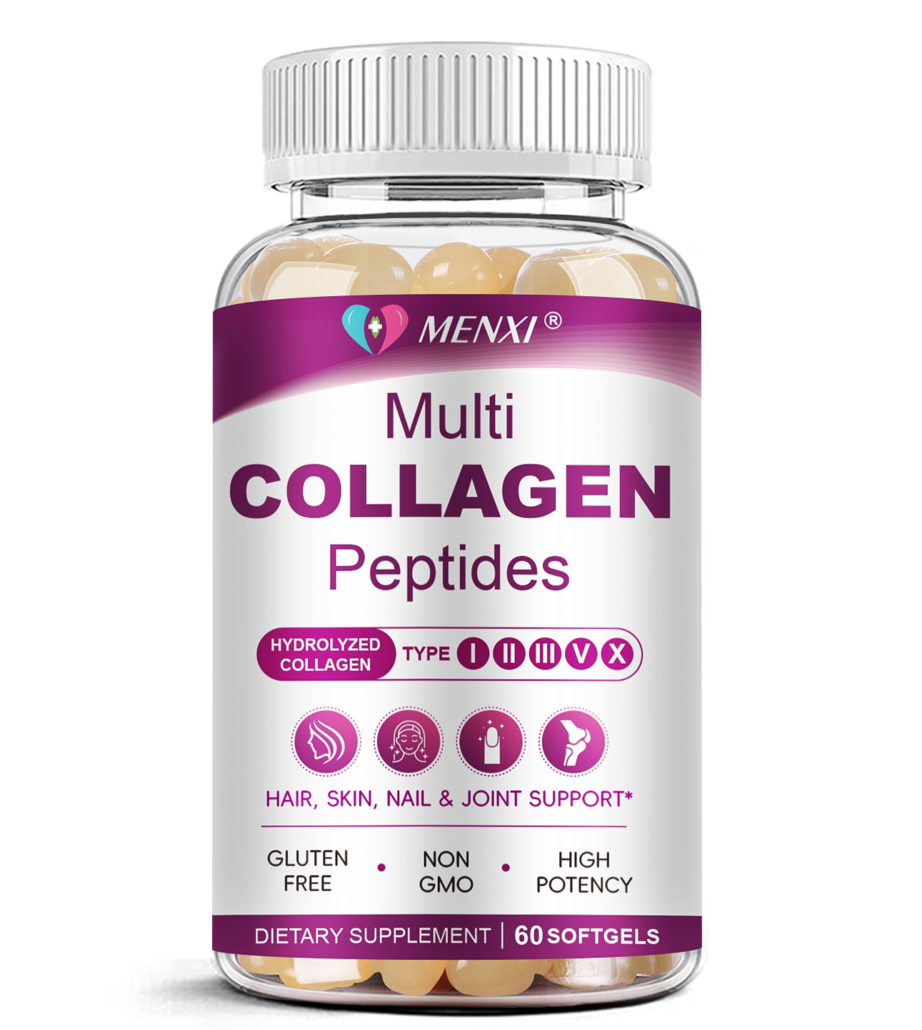 Multi Collagen Peptides Softgel for Women & Men - Type I, II, III, V, X - Hydrolyzed Collagen Peptides with Biotin, Vitamin C & Hyaluronic Acid - Support Skin, Hair, Nail & Joint - Non-GMO