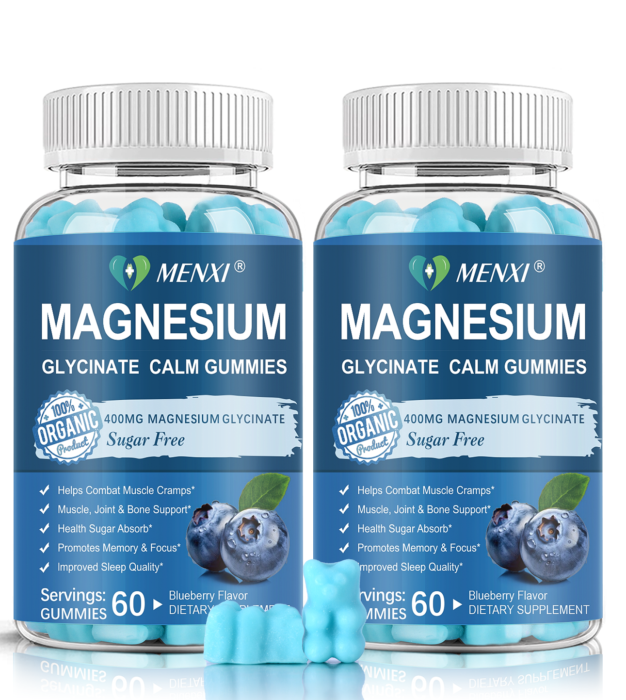 Magnesium Gummies 600mg per Serving-Magnesium Glycinate 400mg and Magnesium Malate 200mg,Sugar Free Magnesium Potassium Supplement for Calm Mood, Muscle, Bone & Energy Support, Blueberry Gummies