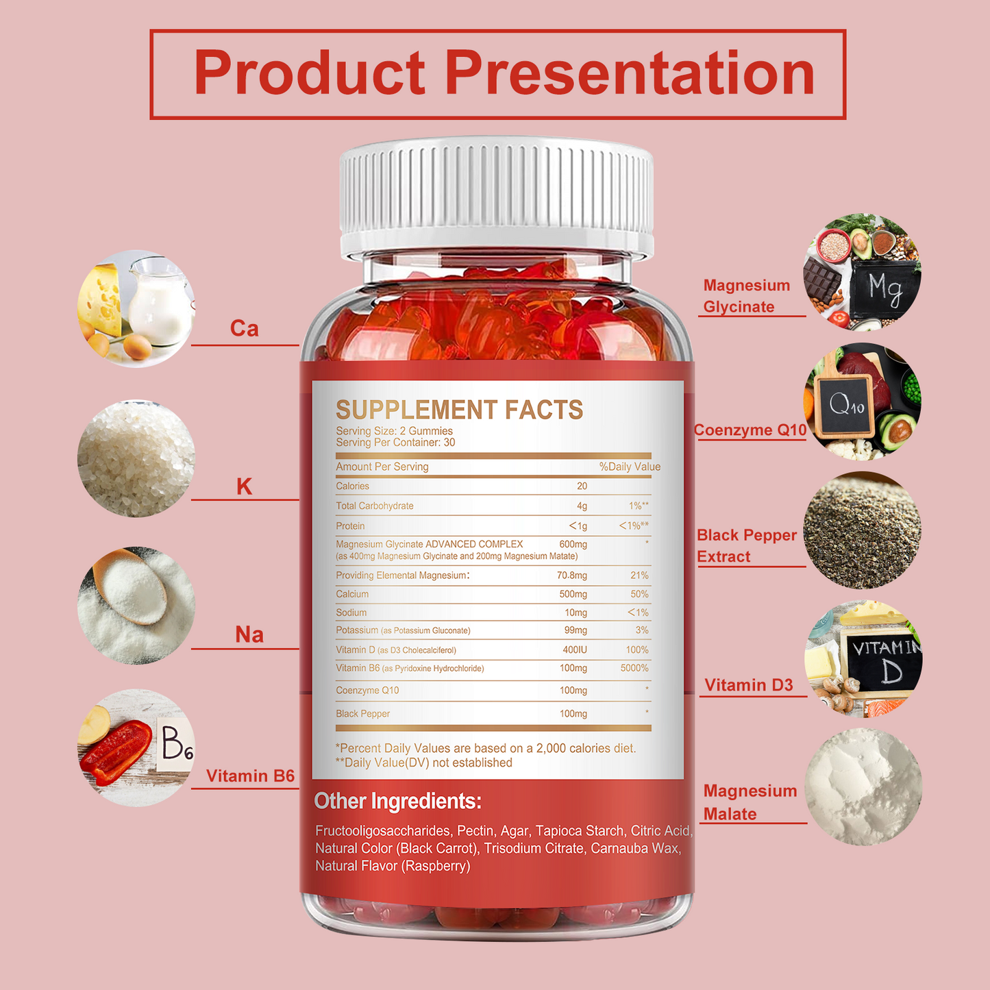 Magnesium Gummies 600mg per Serving-Magnesium Glycinate 400mg and Magnesium Malate 200mg,Sugar Free Magnesium Potassium Supplement for Calm Mood, Muscle, Bone & Sleep Support, Raspberry Gummies