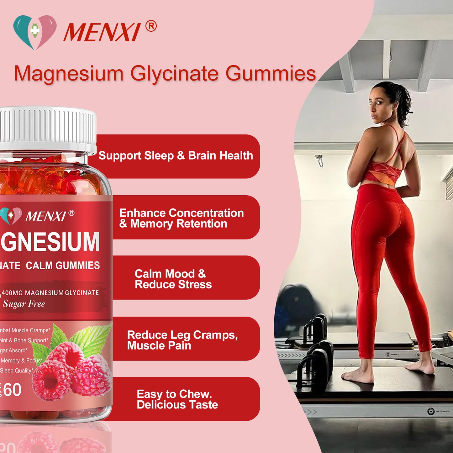 Magnesium Gummies 600mg per Serving-Magnesium Glycinate 400mg and Magnesium Malate 200mg,Sugar Free Magnesium Potassium Supplement for Calm Mood, Muscle, Bone & Sleep Support, Raspberry Gummies