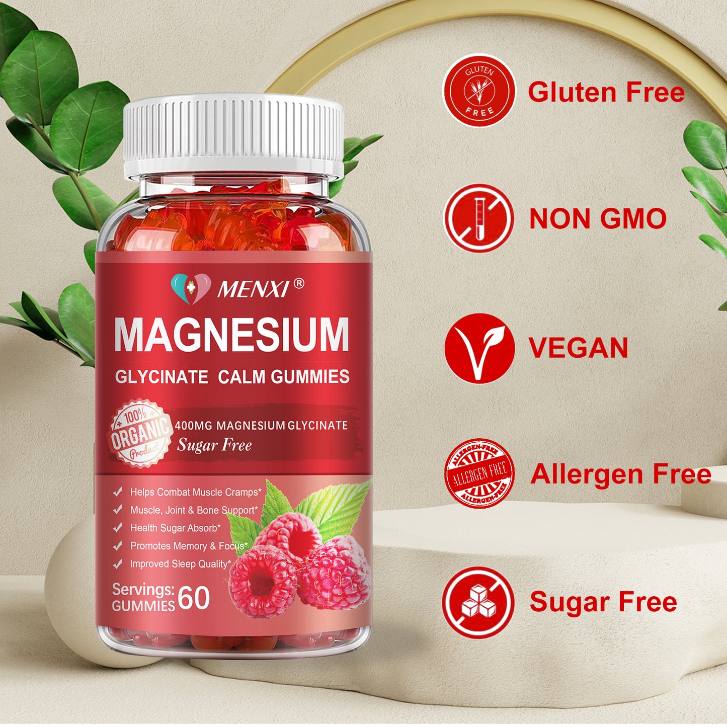 Magnesium Gummies 600mg per Serving-Magnesium Glycinate 400mg and Magnesium Malate 200mg,Sugar Free Magnesium Potassium Supplement for Calm Mood, Muscle, Bone & Sleep Support, Raspberry Gummies