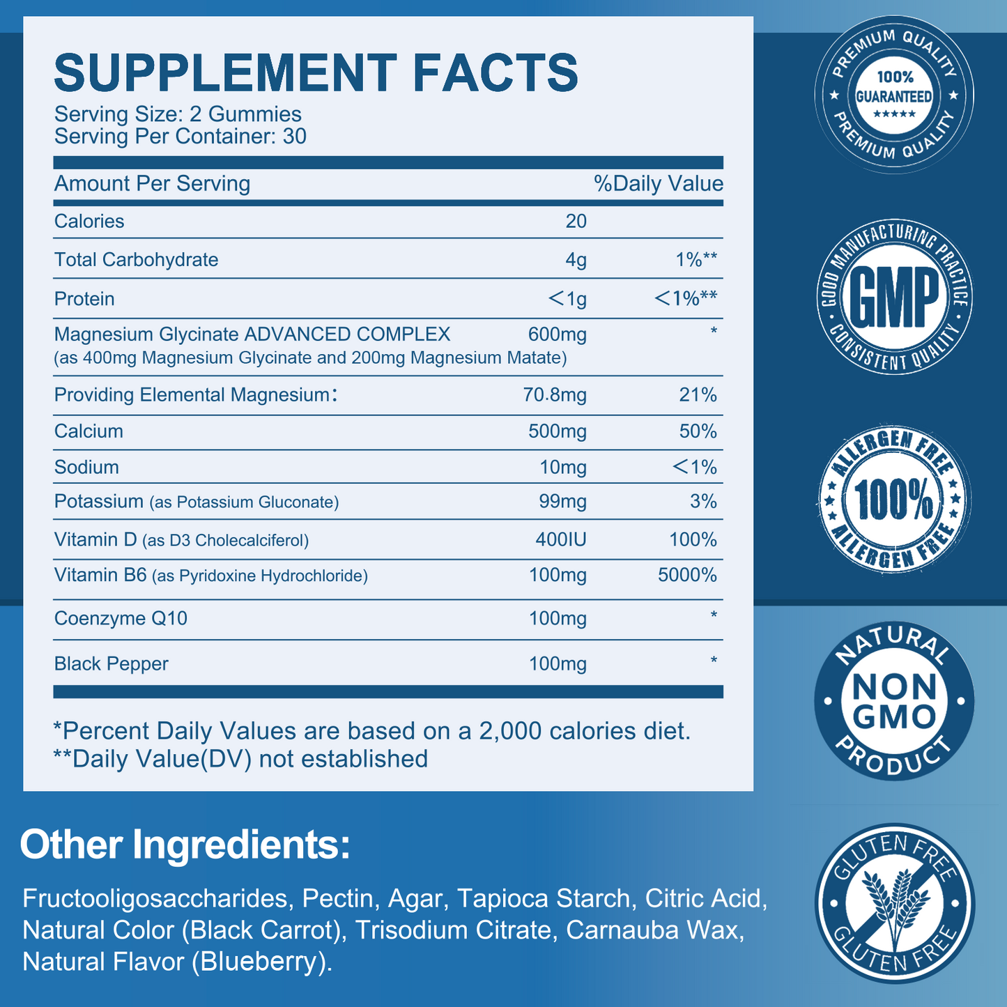 Magnesium Gummies 600mg per Serving-Magnesium Glycinate 400mg and Magnesium Malate 200mg,Sugar Free Magnesium Potassium Supplement for Calm Mood, Muscle, Bone & Energy Support, Blueberry Gummies